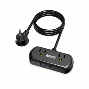 Compact Mini Surge Protector Power Strip with USB-C – 2 Outlets (Black)