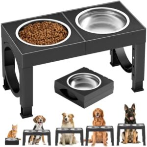 Adjustable Elevated Dog Bowl Stand with Stainless Steel Bowls